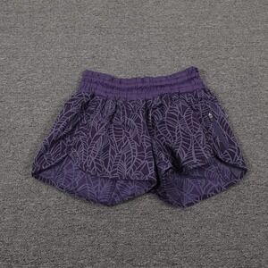 Lululemon Shorts Womens 6 Purple Palm Print Tracker Lined Run Athletic Zip 4 In